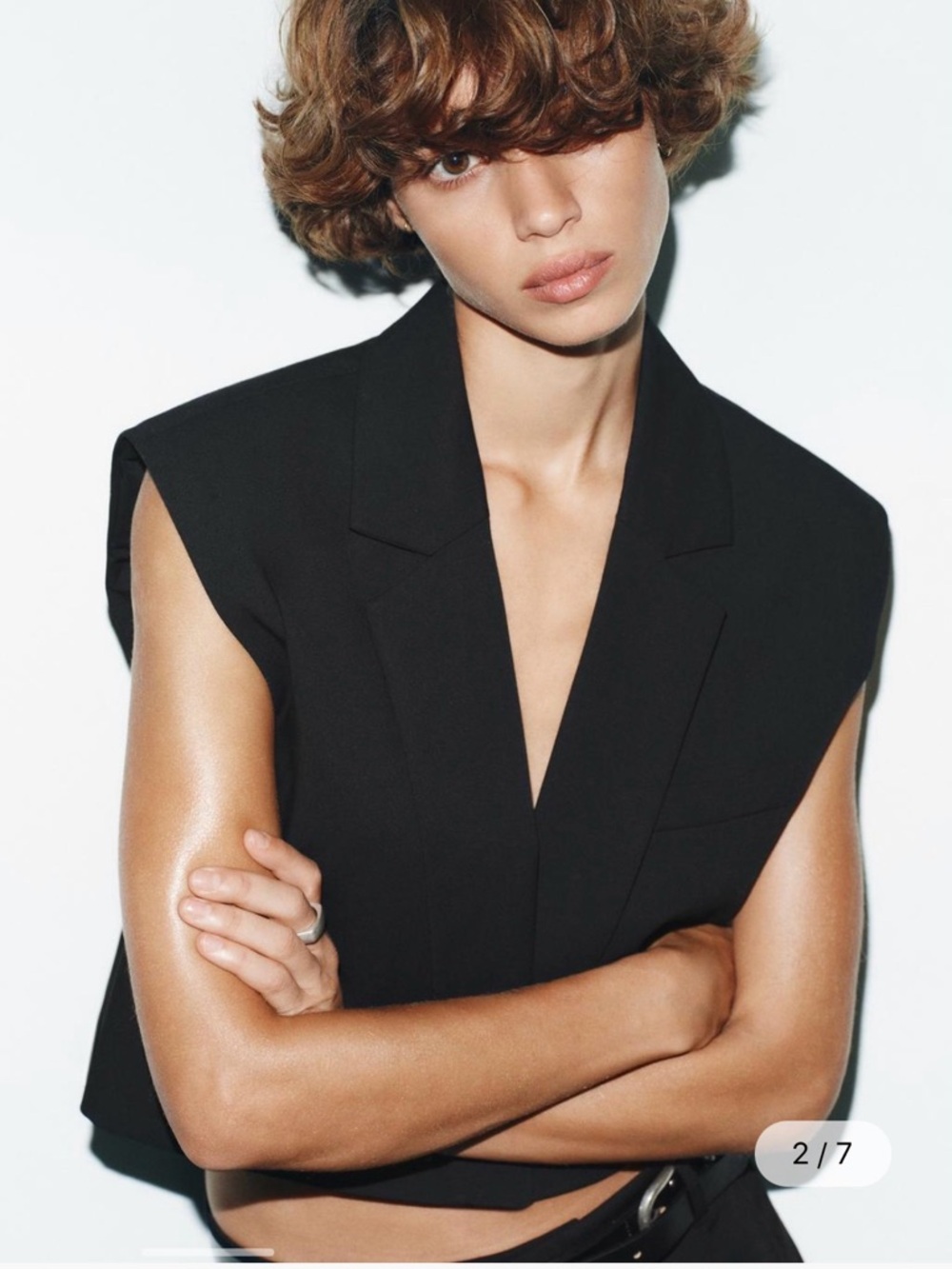 Zara Black Cropped Deep-V Wide-Leg Top - Picture 4 of 6